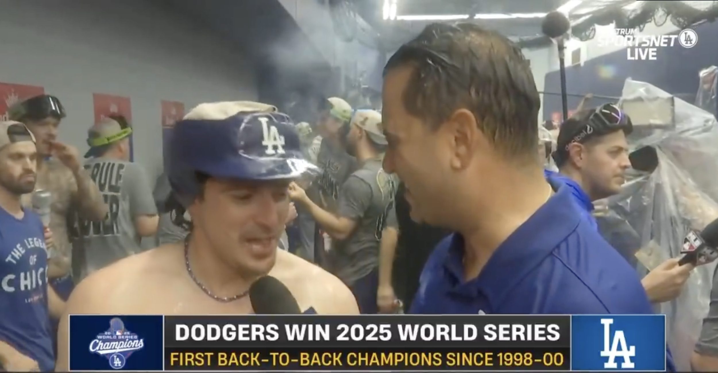 Kiké Hernández shows admiration for reporter’s nipples after Dodgers’ World Series win