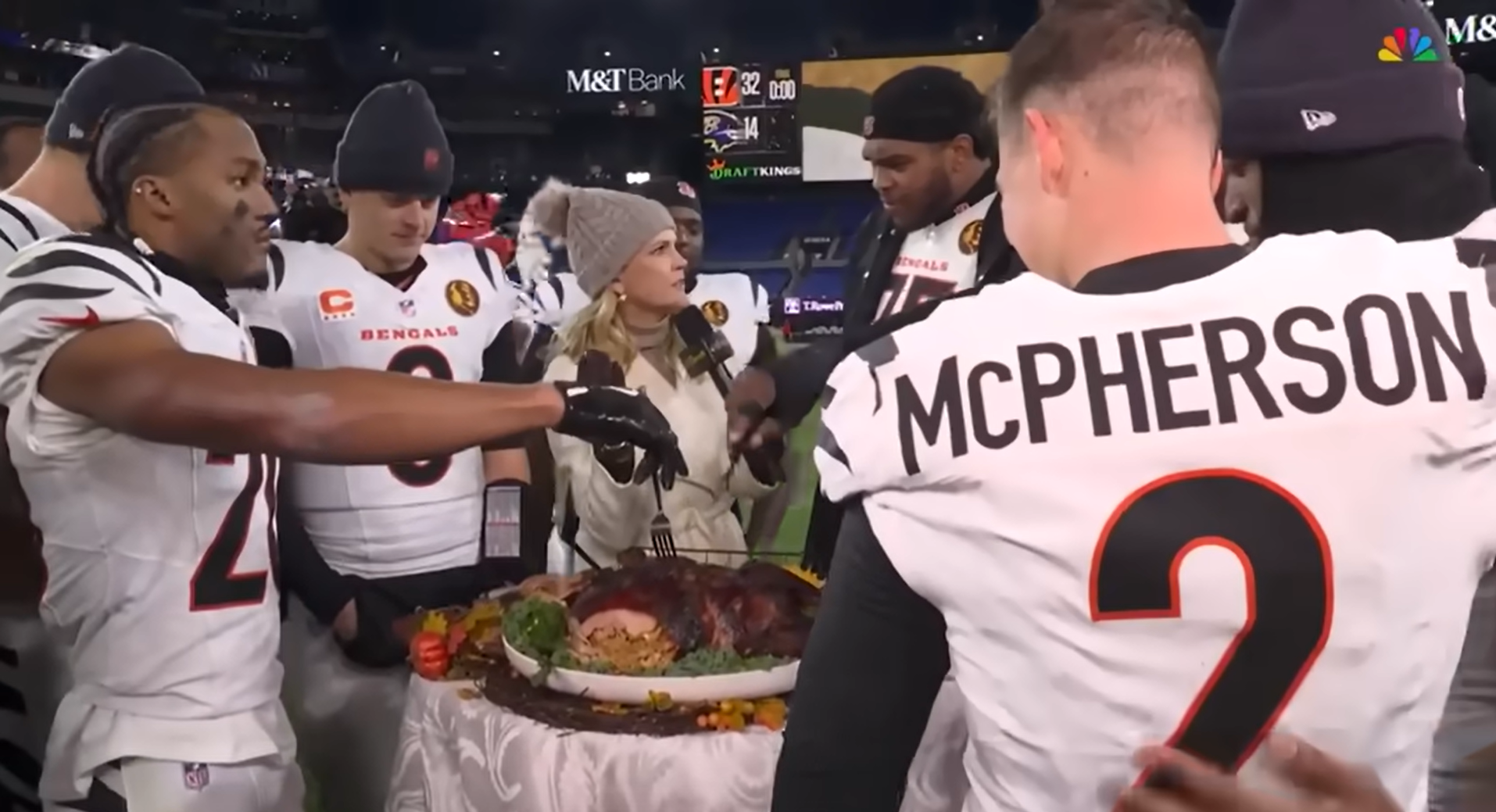 Joe Burrow wanted no part of NBC’s postgame turkey