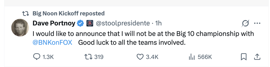 Dave Portnoy says he won’t join ‘Big Noon Kickoff’ at Big Ten Championship following Michigan loss