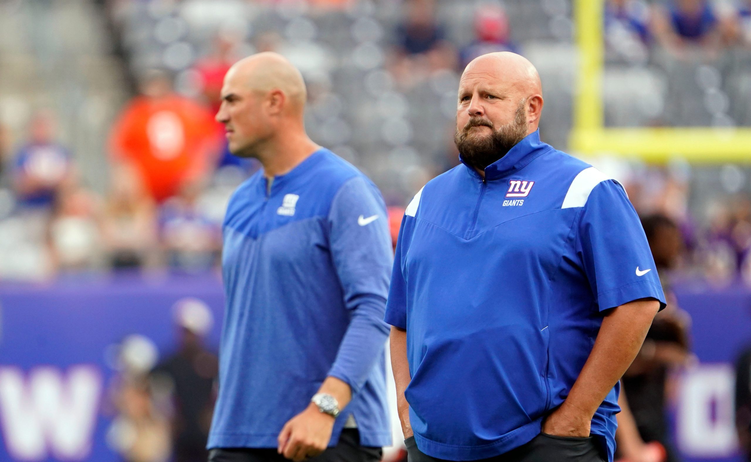 Mike Kafka (left) and Brian Daboll with the New York Giants. Photo Crecit: Danielle Parhizkaran/NorthJersey.com / USA TODAY NETWORK