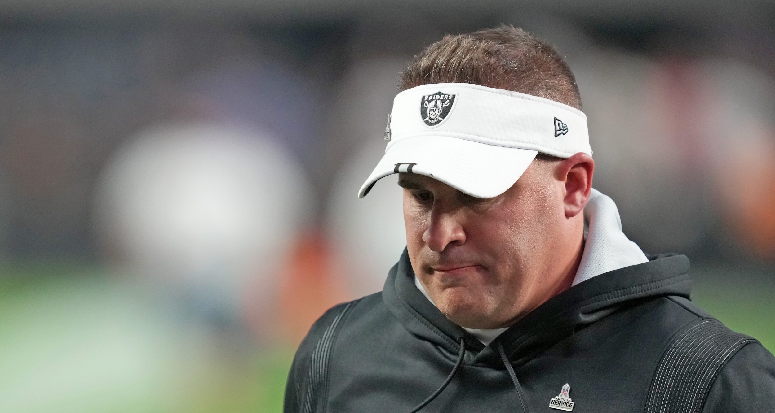 Nov 13, 2022; Paradise, Nevada, USA; Las Vegas Raiders head coach Josh McDaniels leaves the field after the Raiders were defeated by the Indianapolis Colts 25-20 at Allegiant Stadium.