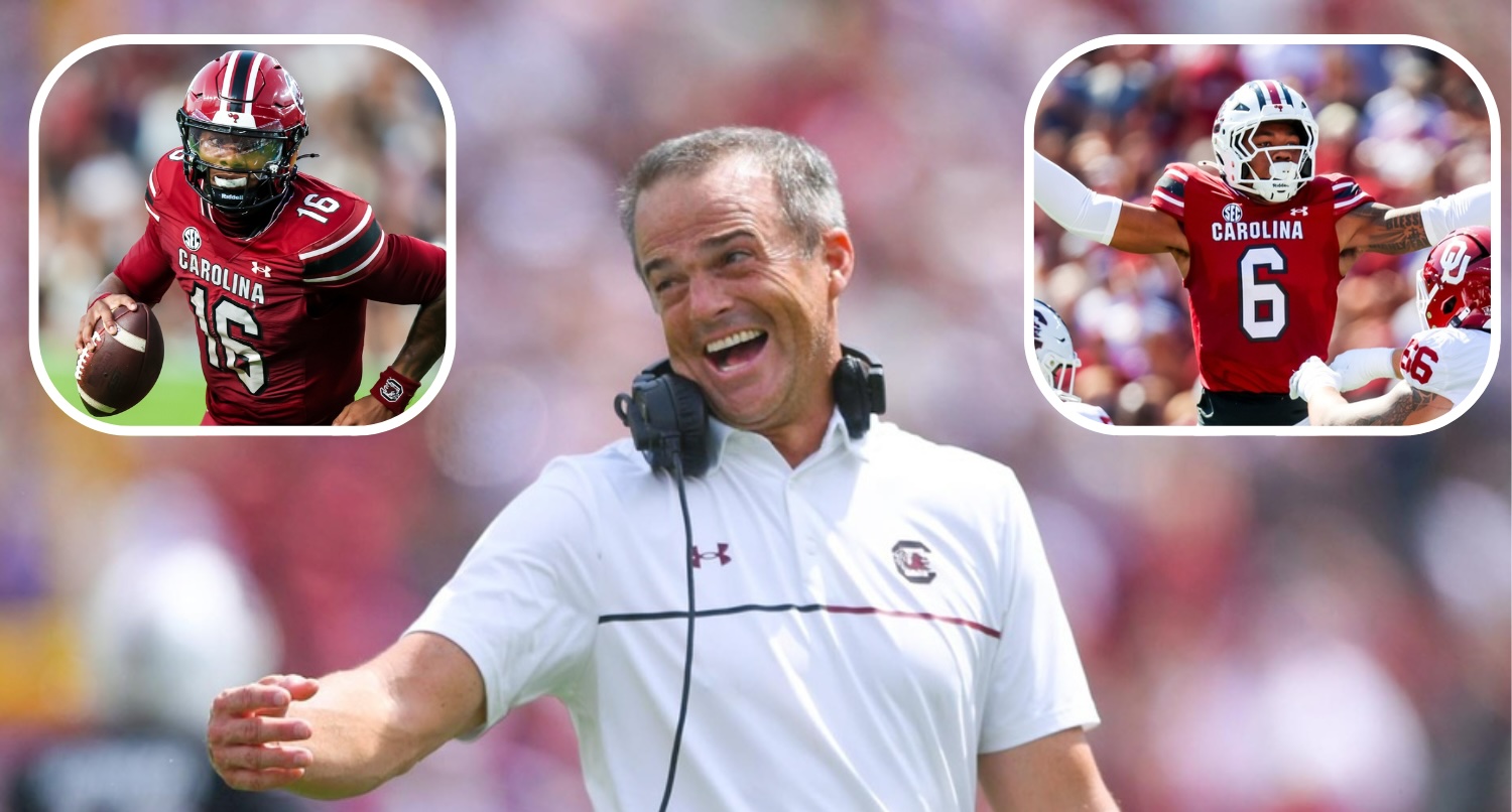 Shane Beamer, LaNorris Sellers, and Dylan Stewart