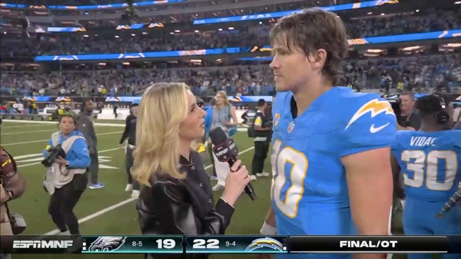 Laura Rutledge and Justin Herbert on Monday Night Football