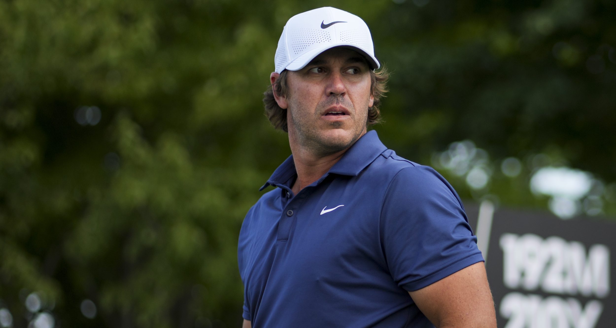 Aug 22, 2025; Detroit, Michigan, USA; Brooks Koepka of Smash GC plays his shot from the third tee during the quarterfinals of the LIV Golf Michigan Team Championship at The Cardinal at Saint John's Resort. Mandatory Credit: Aaron Doster-Imagn Images
