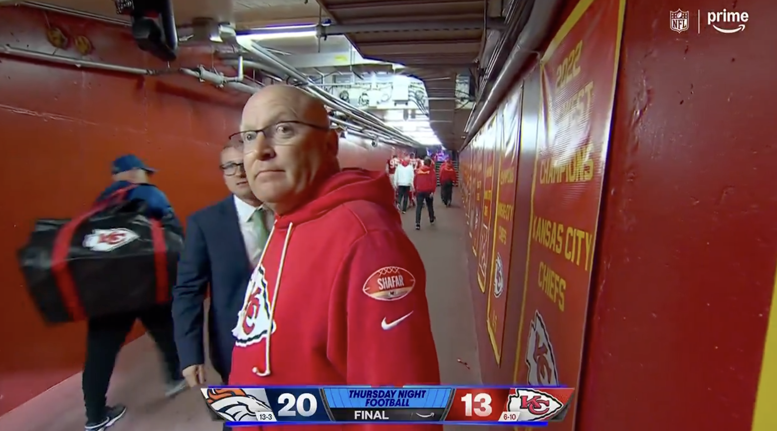 Chiefs security guy Travis Kelce Al Michaels