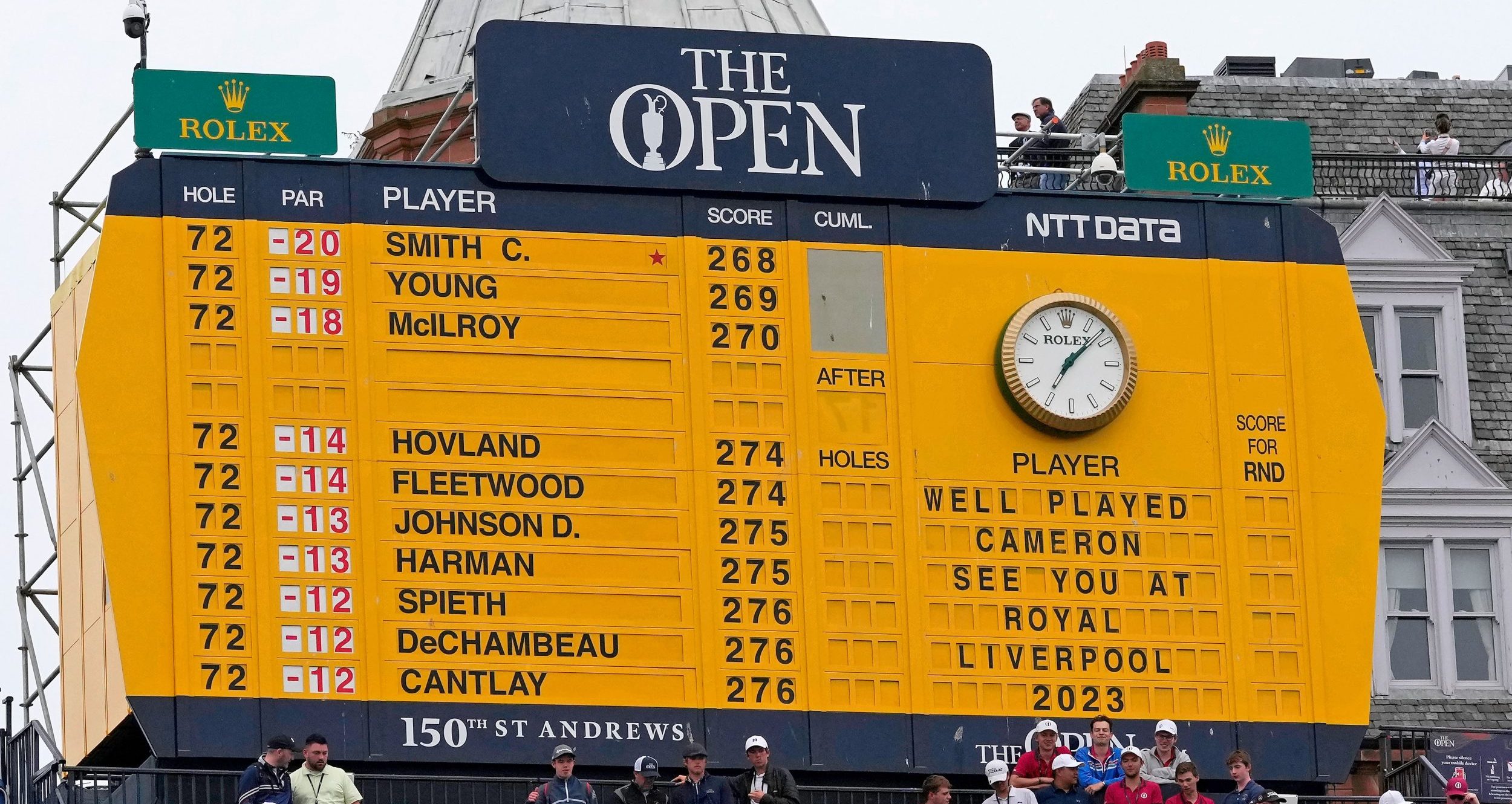 A general view of the final leaderboard after the 150th Open Championship