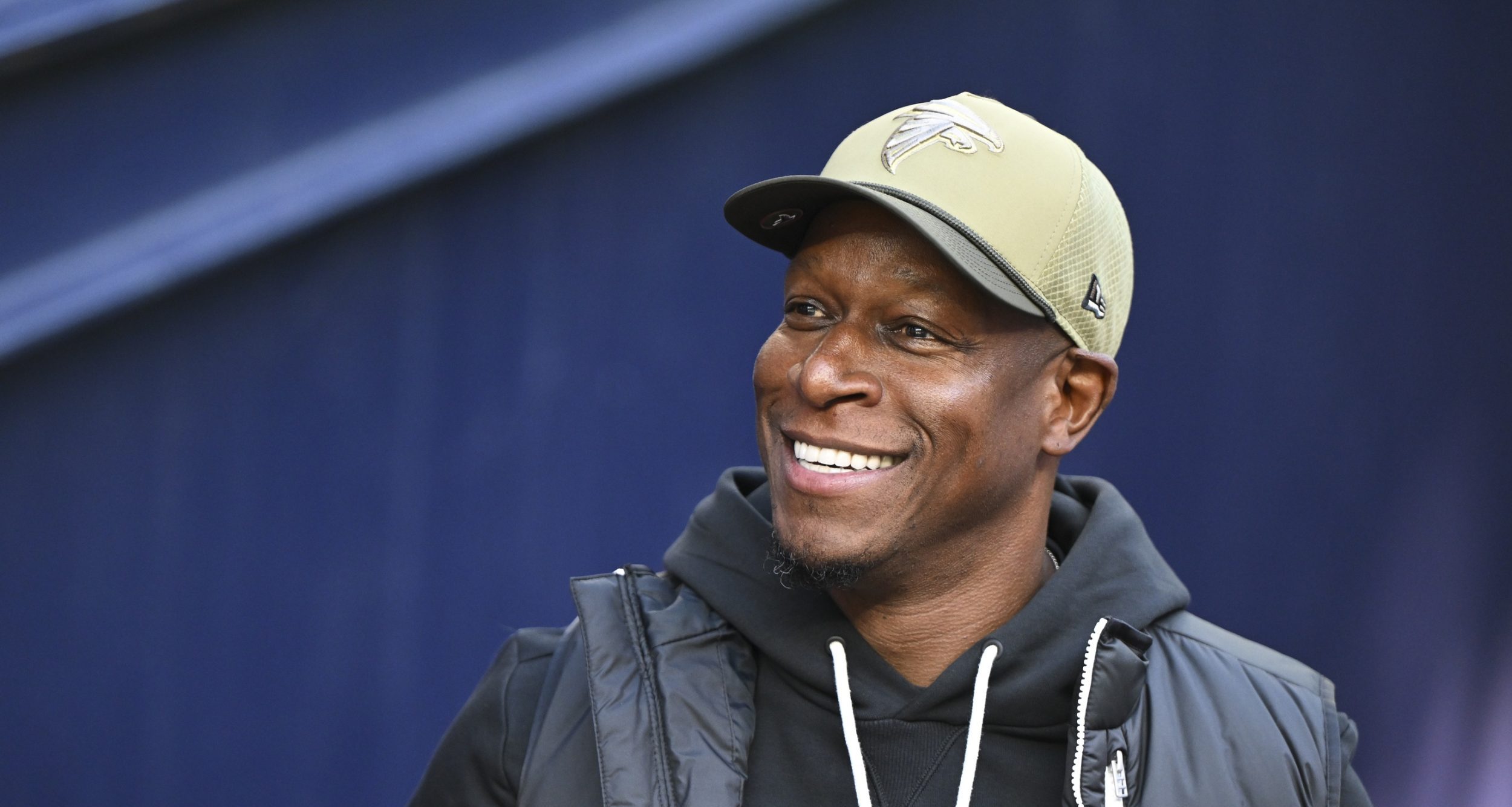 Atlanta Falcons head coach Raheem Morris prior to the game against the Atlanta Falcons at Gillette Stadium. Mandatory