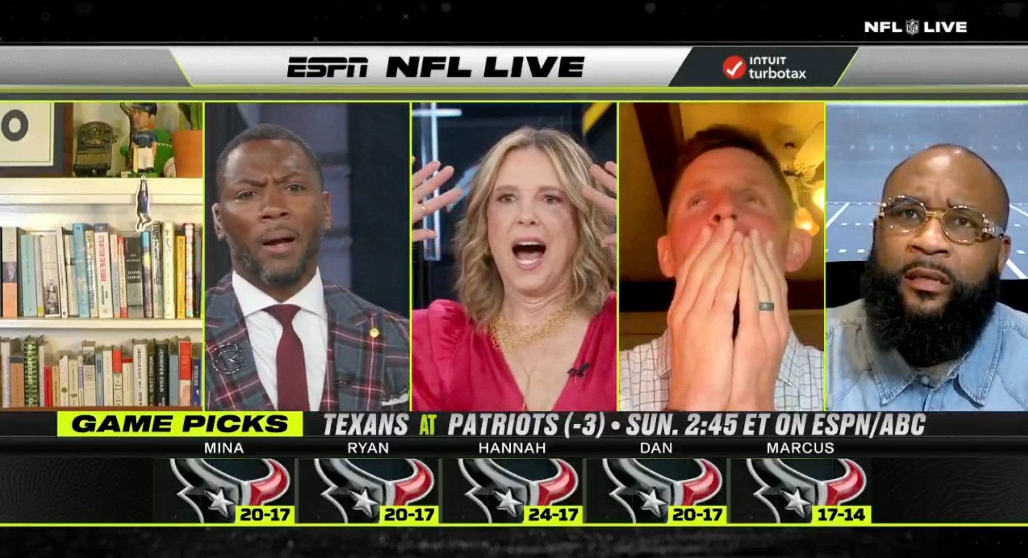 ‘NFL Live’ crew take their lumps after unanimously picking Texans to beat Patriots