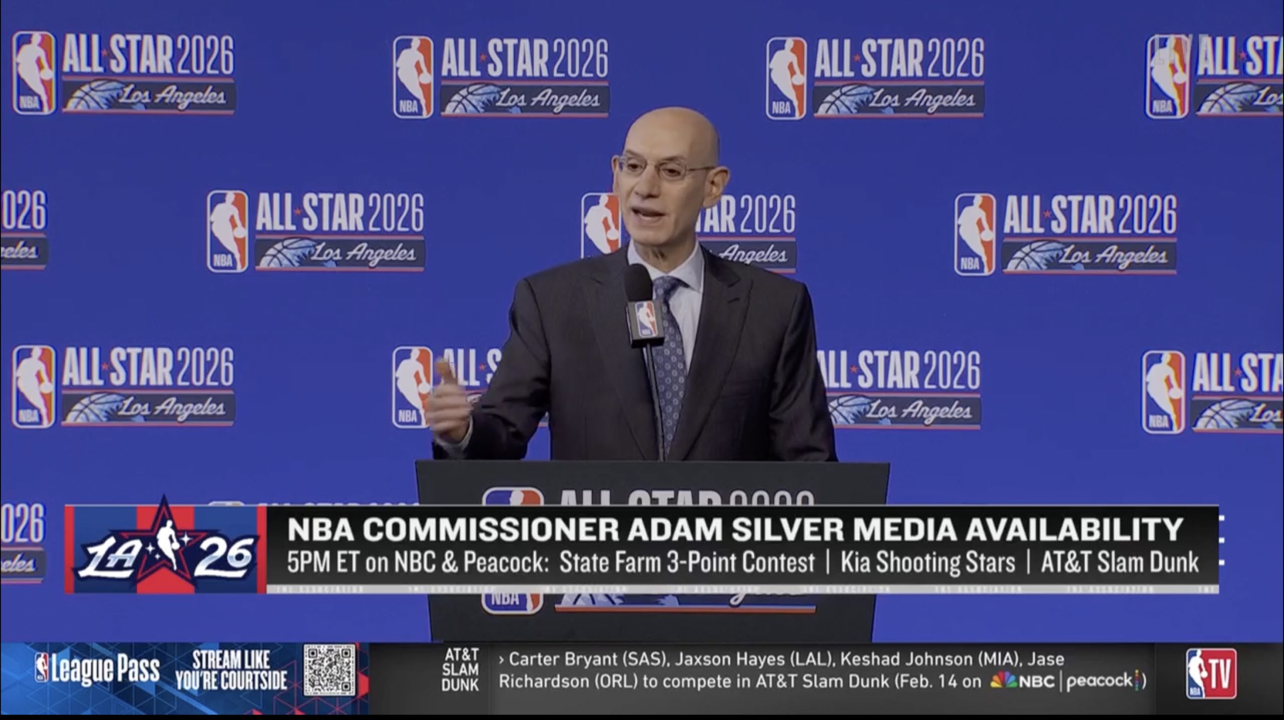 NBA commissioner Adam Silver delivers his annual press conference ahead of All-Star Saturday. Credit: NBATV