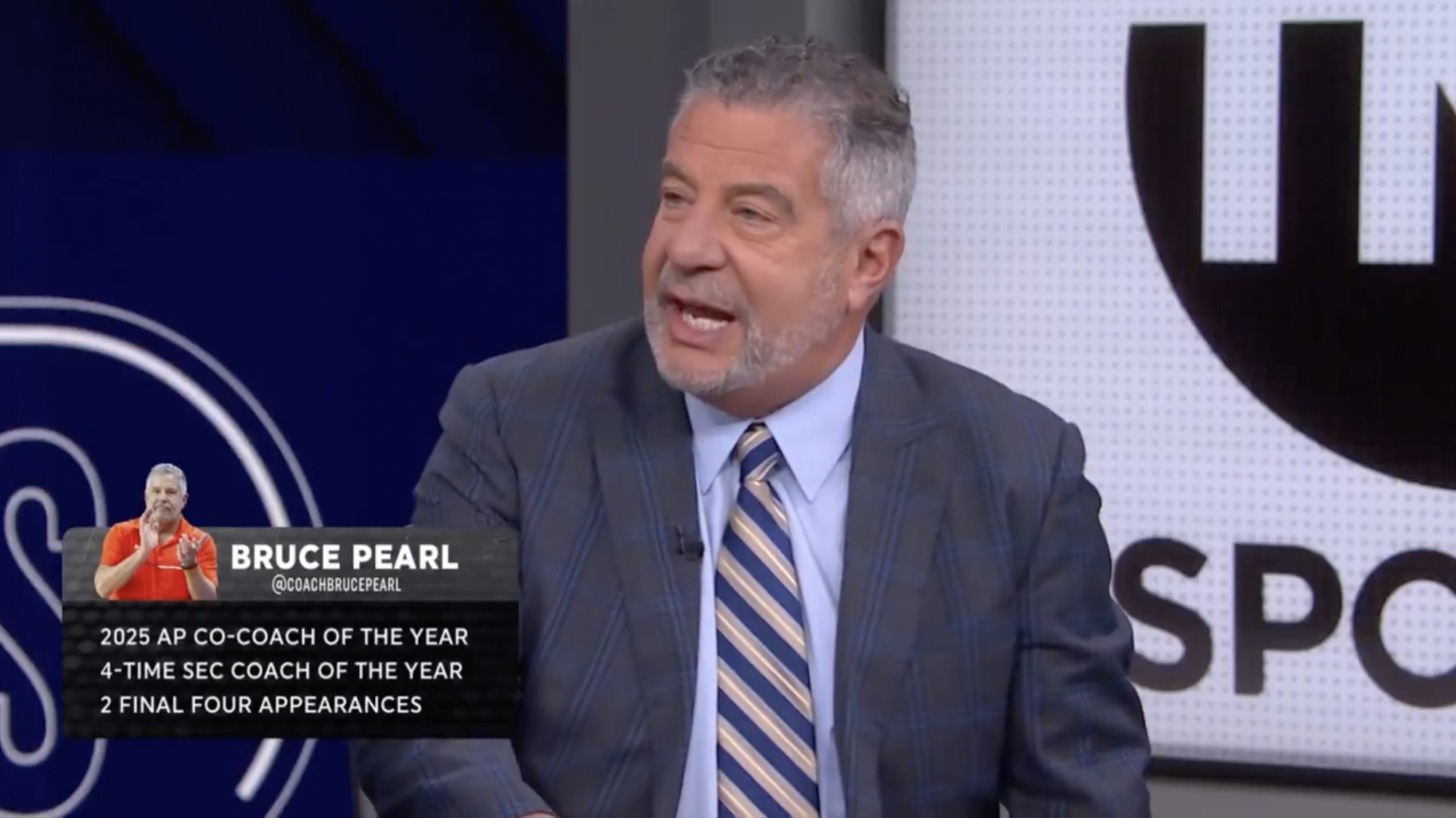 Former Auburn head basketball coach Bruce Pearl works as a studio analyst for TNT Sports. Credit: TNT Sports