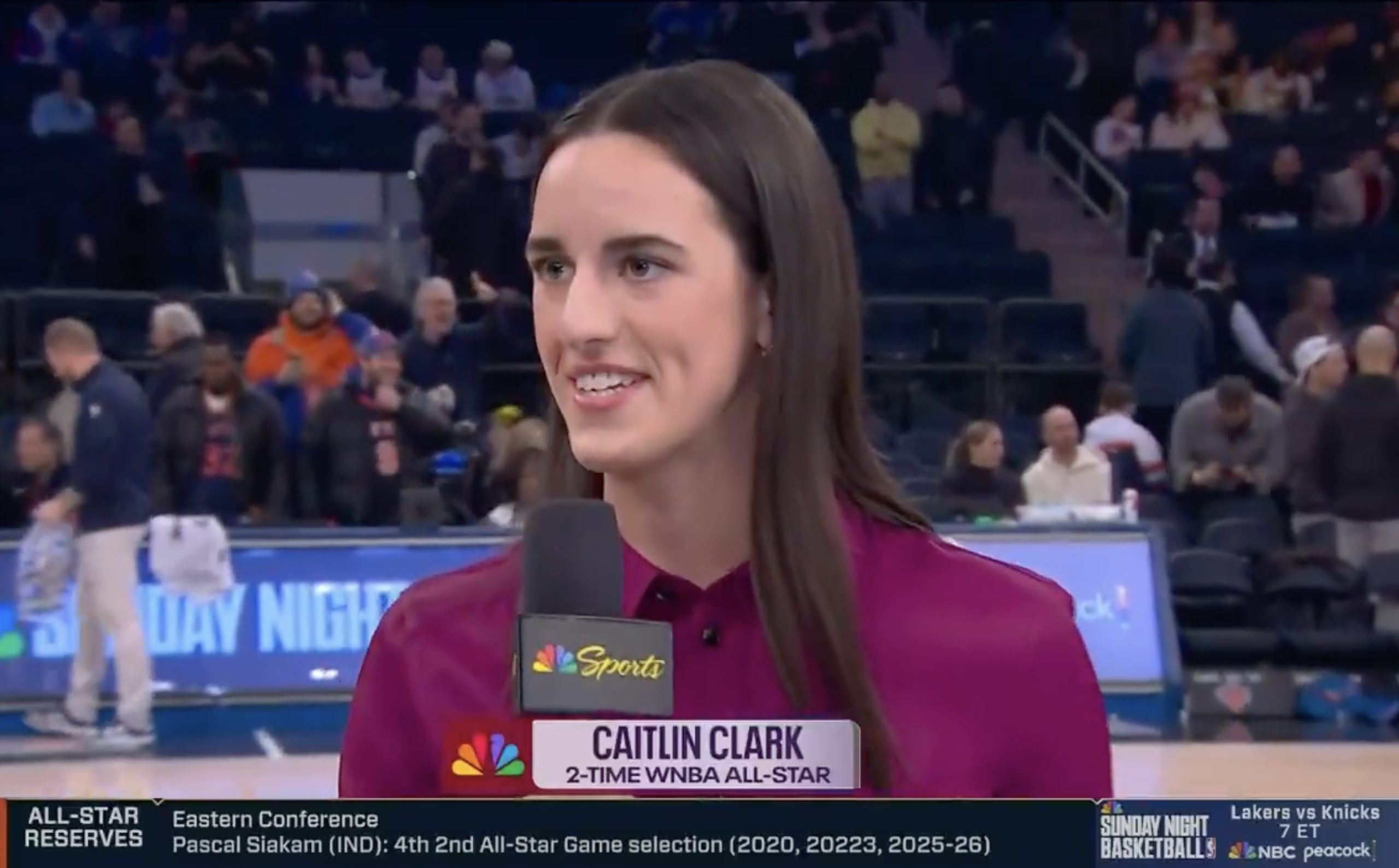 Caitlin Clark makers her broadcasting debut for NBC on 'Basketball Night in America' ahead of 'Sunday Night Basketball'. Credit: NBC
