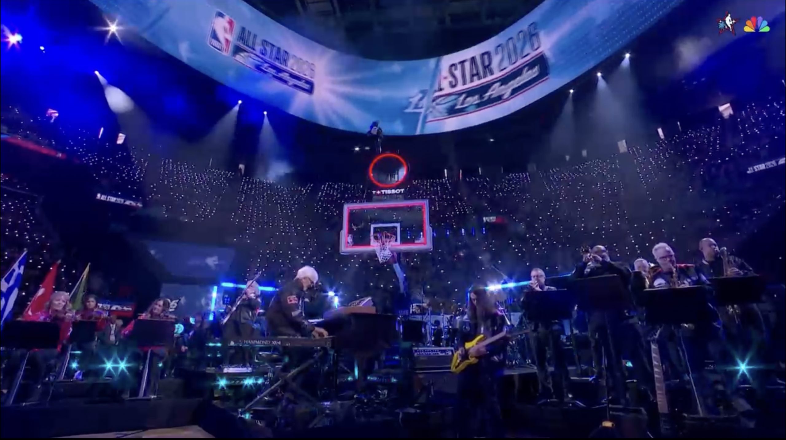 John Tesh performs 'Roundball Rock' at the NBA All-Star Game. Credit: NBC