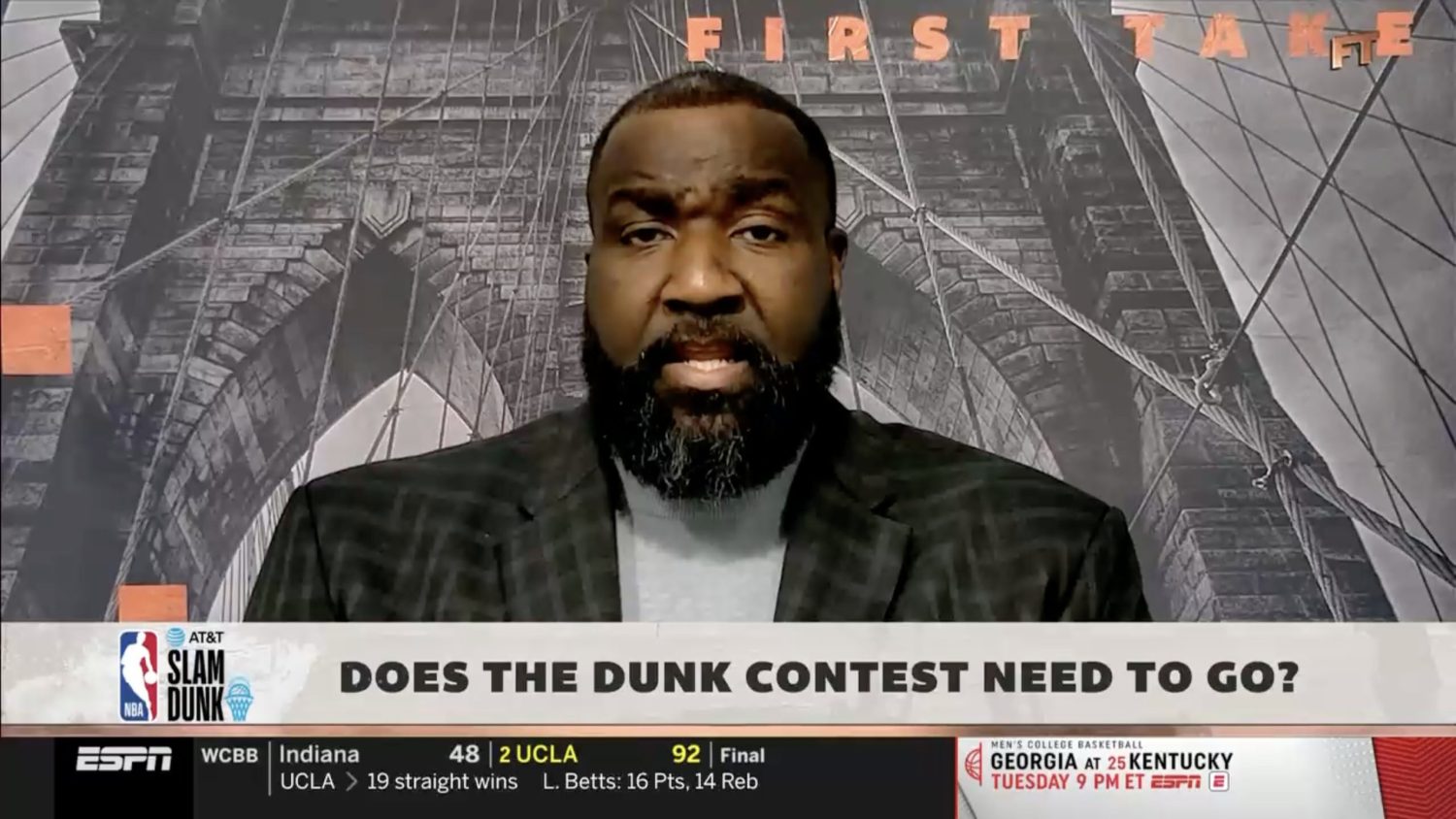 Kendrick Perkins discussing LeBron James on First Take