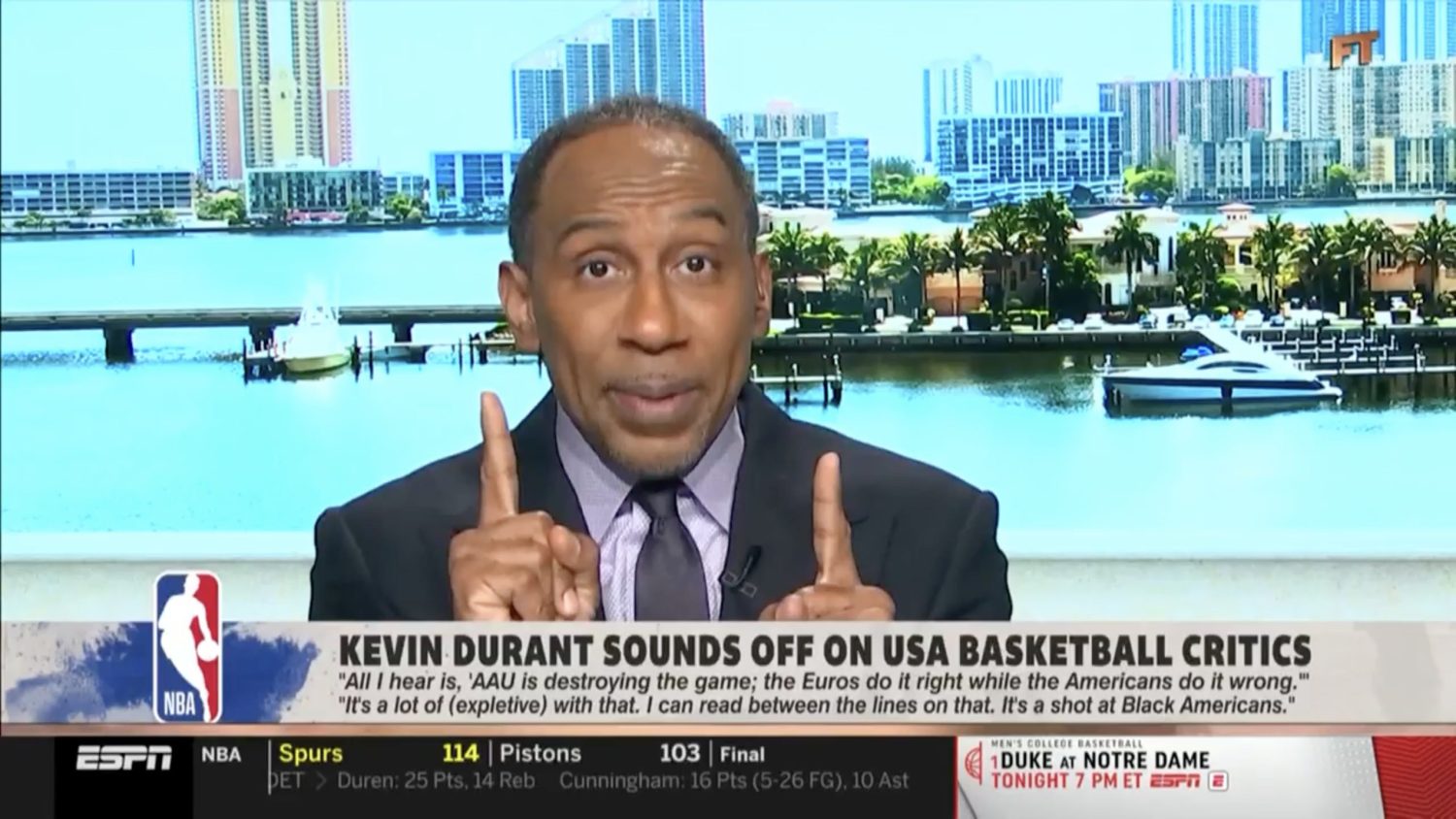Stephen A. Smith discusses Kevin Durant's comments on the NBA