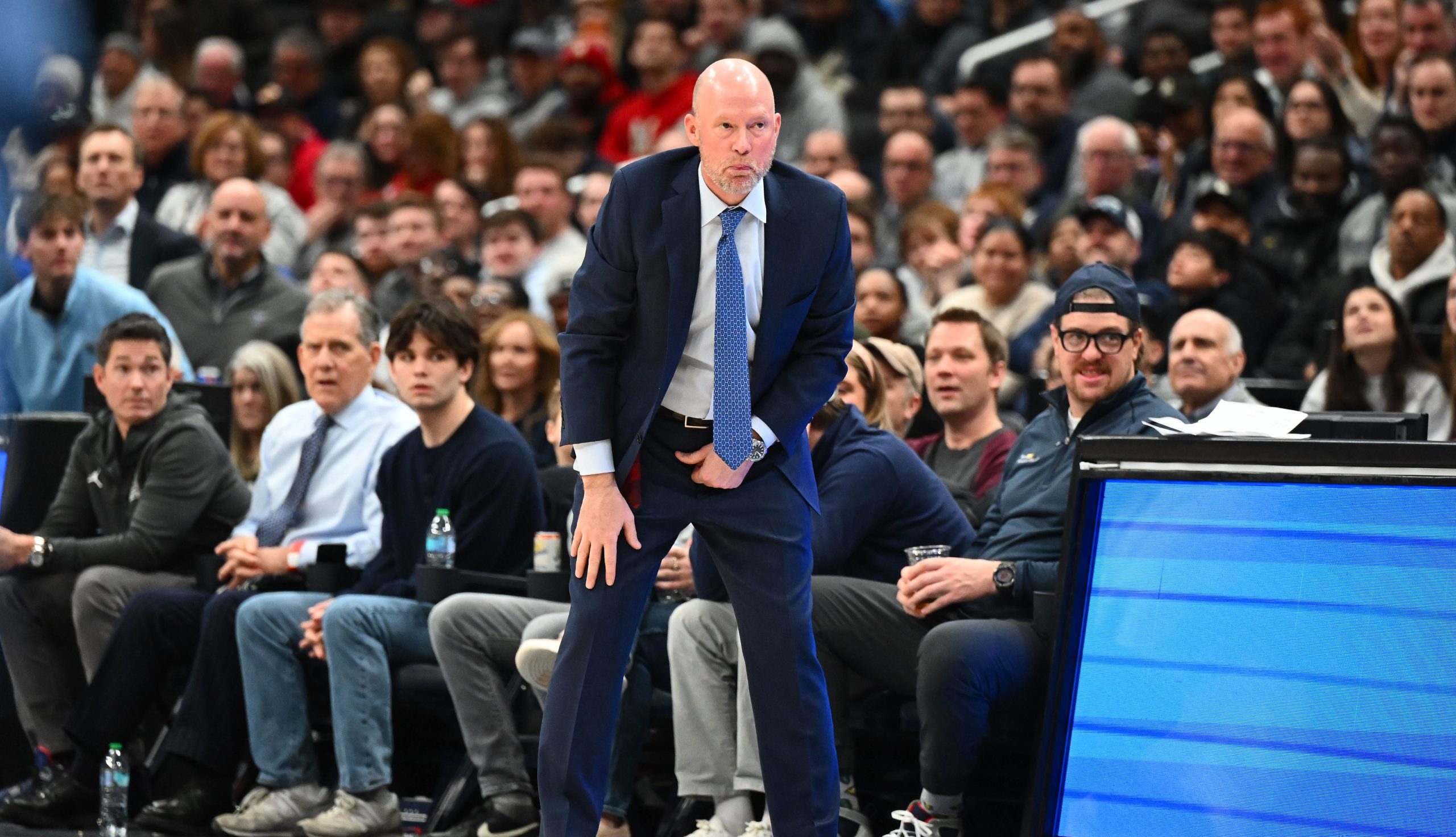 Kevin Willard coaches the Villanova Wildcats at Georgetown, with Maryland fans heckling him. Credit: Brad Mills-Imagn Images