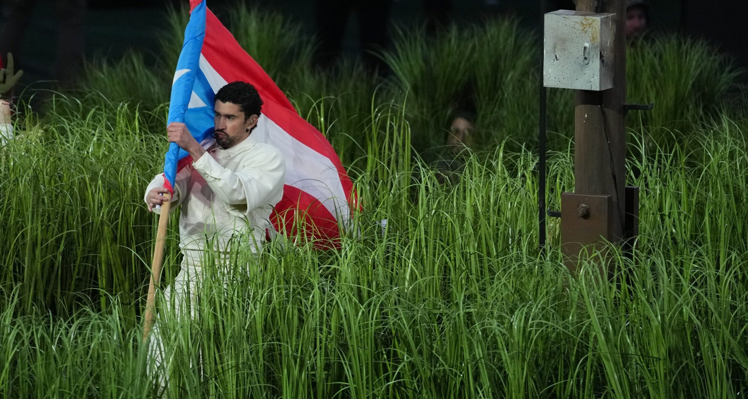 Recording artist Bad Bunny performs at halftime in Super Bowl LX