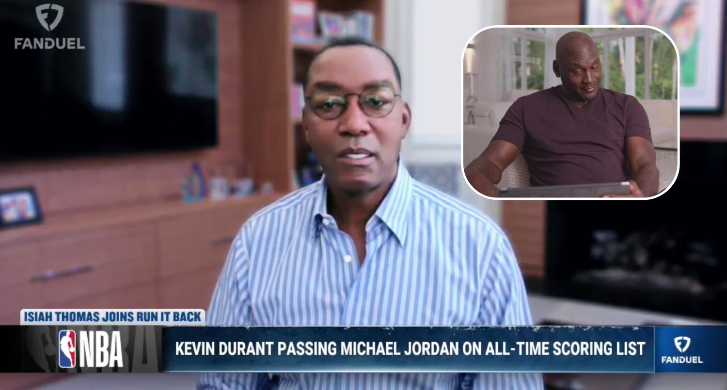 NBA legends Isiah Thomas and Michael Jordan. Credit: FanDuel TV (Isiah Thomas); ESPN Films (Michael Jordan/The Last Dance)