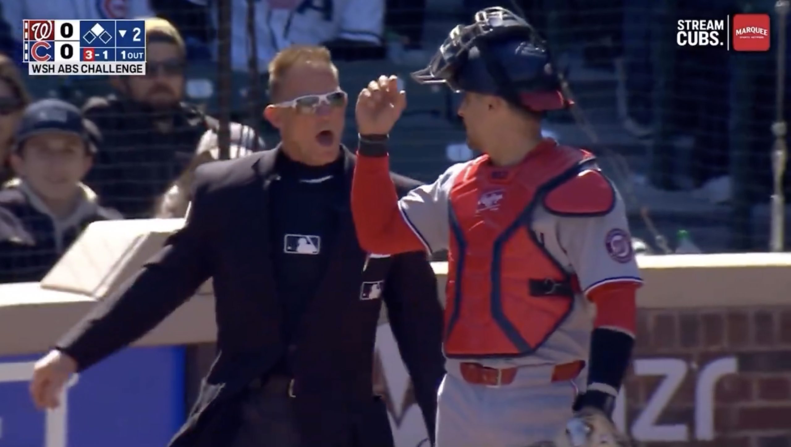 MLB umpire Jim Wolf thought the Washington Nationals wanted to challenge a pitch via the ABS. Credit: Marquee Sports Network