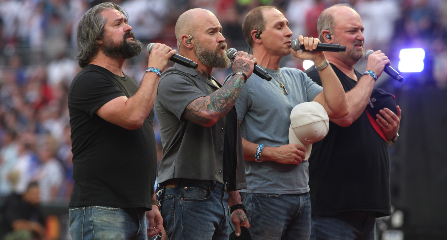 Jul 15, 2025; Cumberland, Georgia, USA; The Zac Brown Band performs the national anthem before the 2025 MLB All Star Game at Truist Park. Mandatory Credit: Brett Davis-Imagn Images