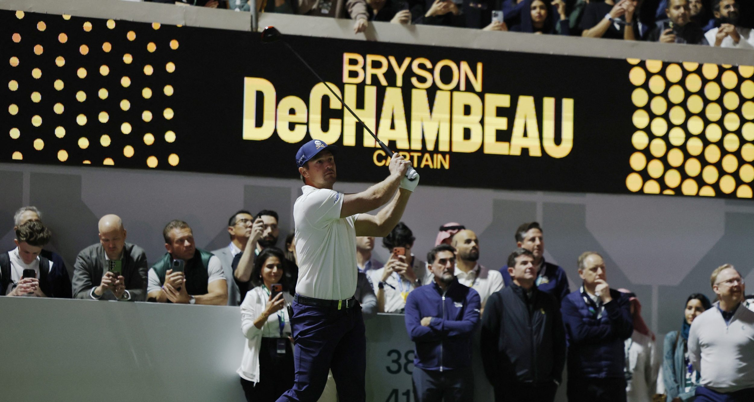 Bryson DeChambeau in action during the first round of play at LIV Golf Riyadh at the Riyadh Golf Club.