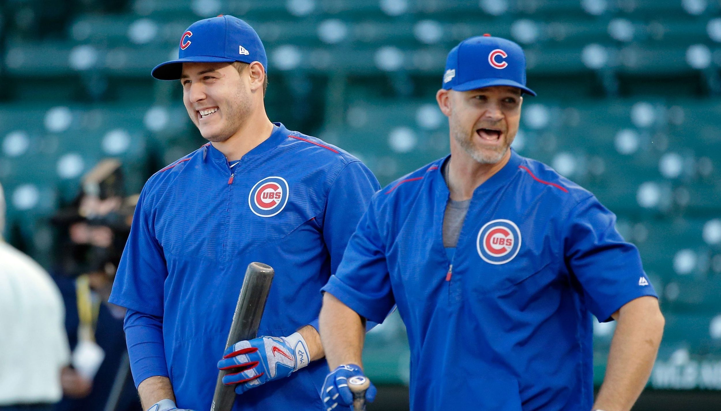 Anthony Rizzo and David Ross during the Chicago Cubs' 2016 World Series run in the NLCS. Credit: Jon Durr-USA TODAY Sports