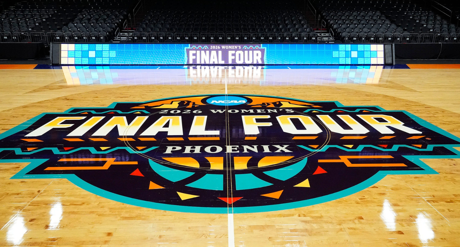 The NCAA Women’s Final Four court on March 30, 2026, at Mortgage Matchup Center in Phoenix.