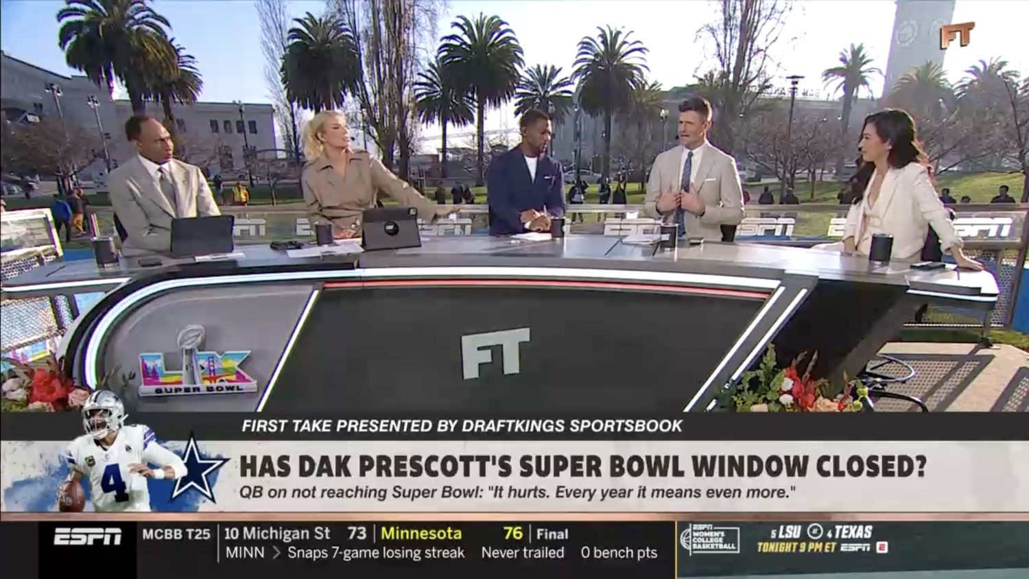 First Take discussing the Dallas Cowboys during Super Bowl week