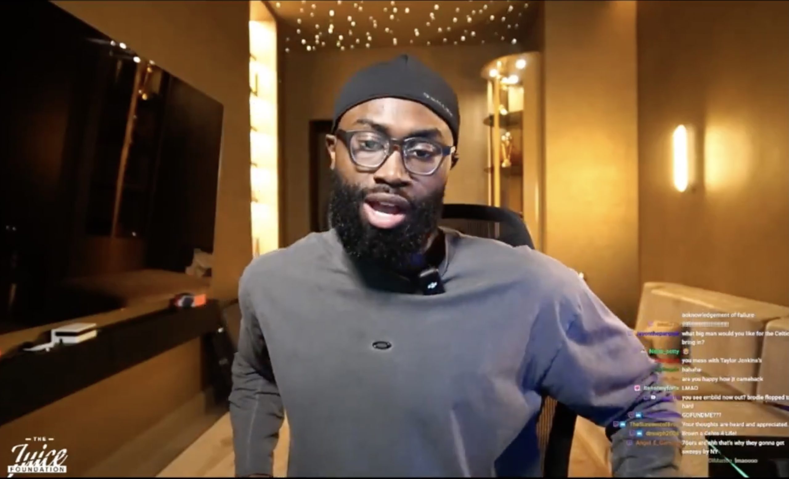 Boston Celtics star Jaylen Brown on a Twitch stream. Credit: Jaylen Brown on Twitch