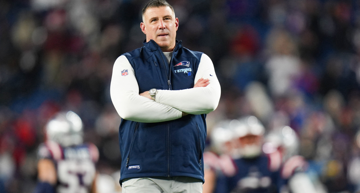 Jan 11, 2026; Foxborough, MA, USA; New England Patriots head coach Mike Vrabel looks on before the game against the Los Angeles Chargers in an AFC Wild Card Round game at Gillette Stadium. Mandatory Credit: David Butler II-Imagn Images