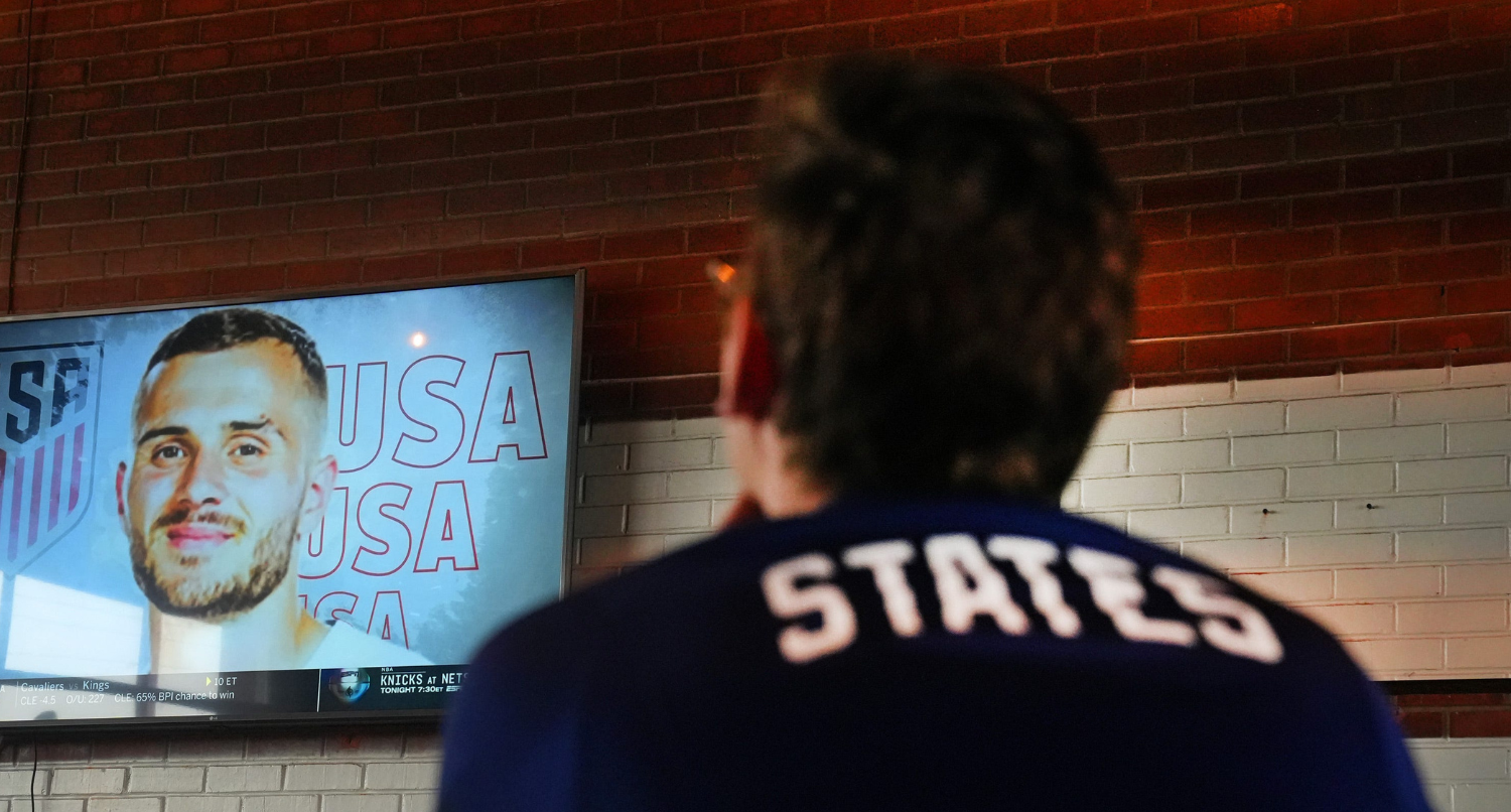 Nov 9, 2022; Phoenix, Ariz., U.S.; U.S. Supporter Ben Federspiel, listens to the announcement of the USMNT World Cup roster during a watch party at Walter Station Brewery in Phoenix.