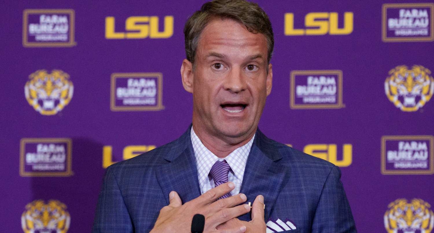 Dec 1, 2025; Baton Rouge, LA, USA; LSU new head coach Lane Kiffin speaks at South Stadium Club at Tiger Stadium. Mandatory Credit: Matthew Hinton-Imagn Images