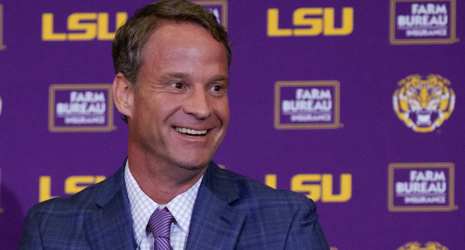 Dec 1, 2025; Baton Rouge, LA, USA; LSU new head coach Lane Kiffin speaks at South Stadium Club at Tiger Stadium. Mandatory Credit: Matthew Hinton-Imagn Images
