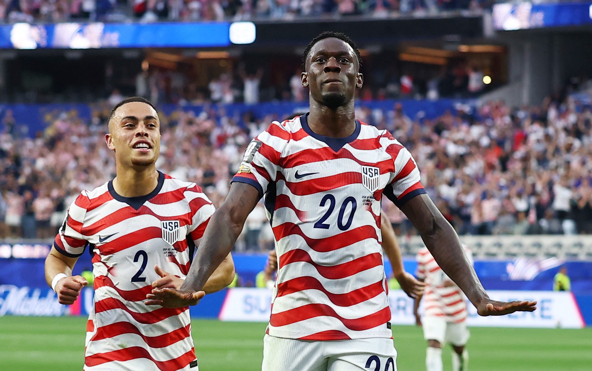 Folarin Balogun celebrates a goal in the USMNT's 4-1 win over Paraguay in the 2026 FIFA World Cup. Credit: REUTERS/Matthew Childs
