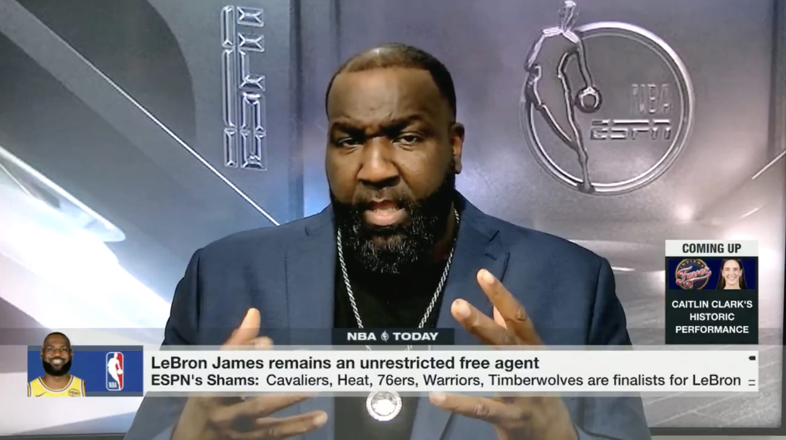 Kendrick Perkins makes a pitch for LeBron James to join ESPN. Credit: ESPN
