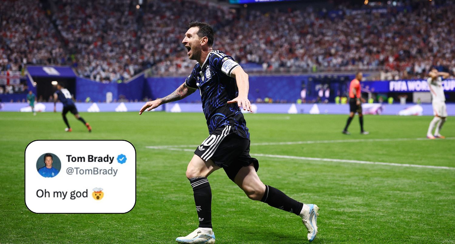 Tom Brady and the sports media world react to Lionel Messi and Argentina stunning England in the World Cup semifinal. Credit: REUTERS/Agustin Marcarian; Tom Brady on X
