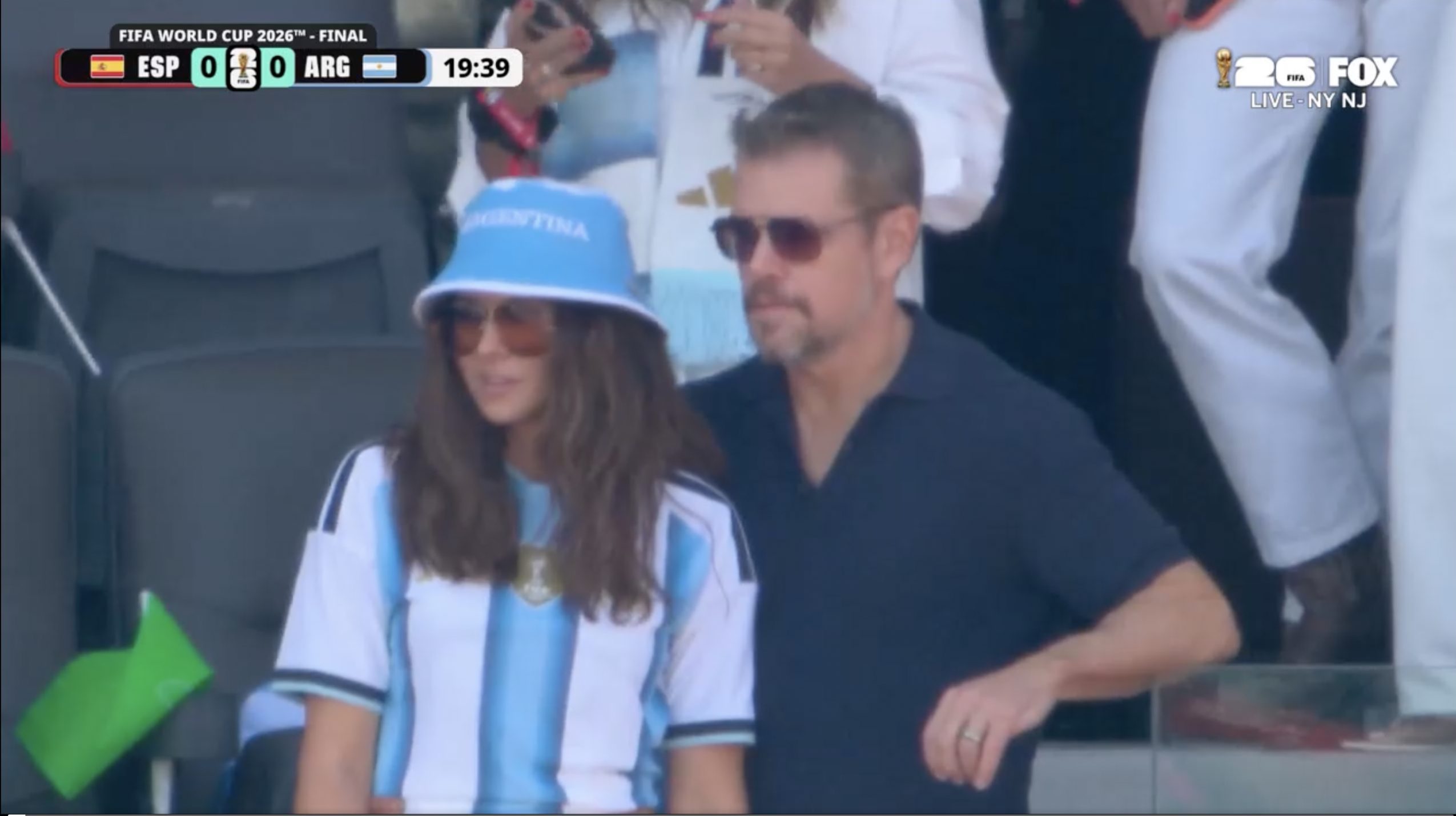 Matt Damon and his wife, Luciana, in attendance at the 2026 FIFA World Cup final. Credit: Fox
