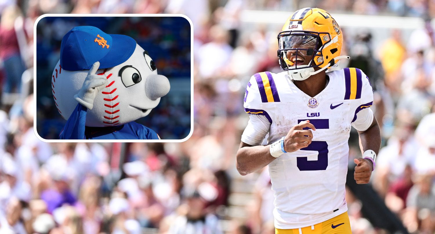The New York Mets roasted the Jayden Daniels-LSU drama on social media. Credit: Matt Bush-USA TODAY Sports; Reinhold Matay-Imagn Images