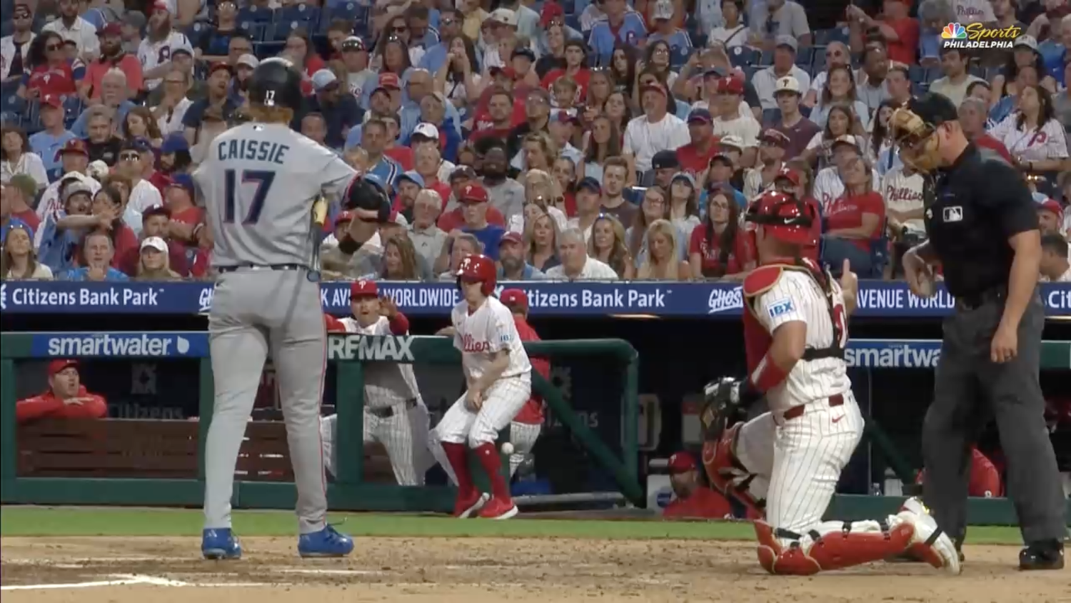 Phillies bat boy hit by foul ball
