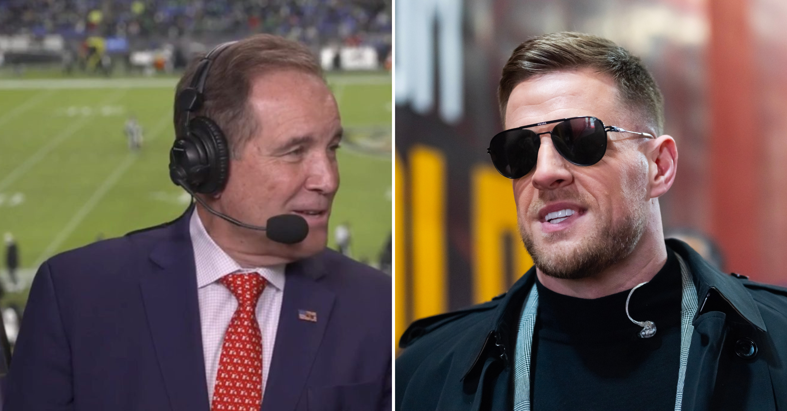 The professional broadcast setup used by J.J. Watt and Jim Nantz for their NFL mock trials