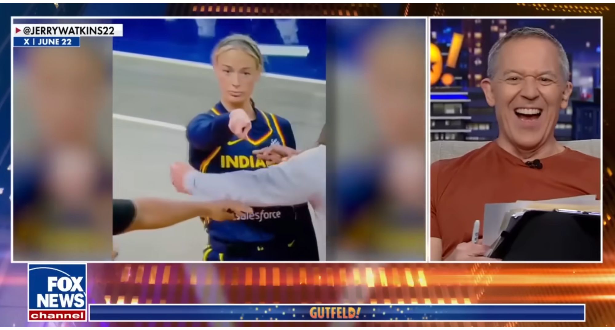 Fox News host Greg Gutfeld discusses Sophie Cunningham meme