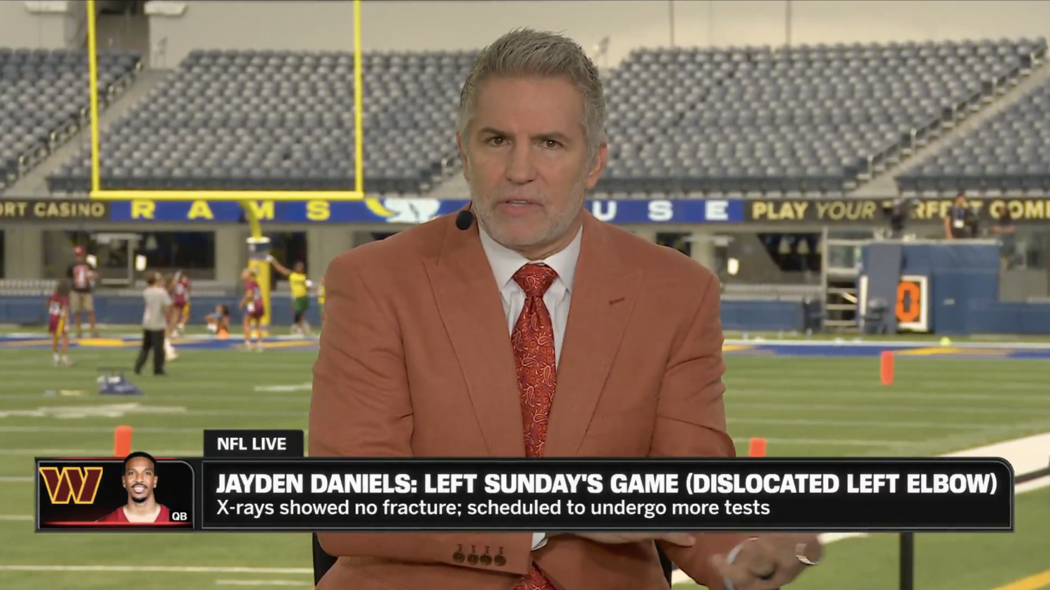 NFL broadcast crew preparing for a game on the Falcons Primetime Schedule at Mercedes-Benz Stadium