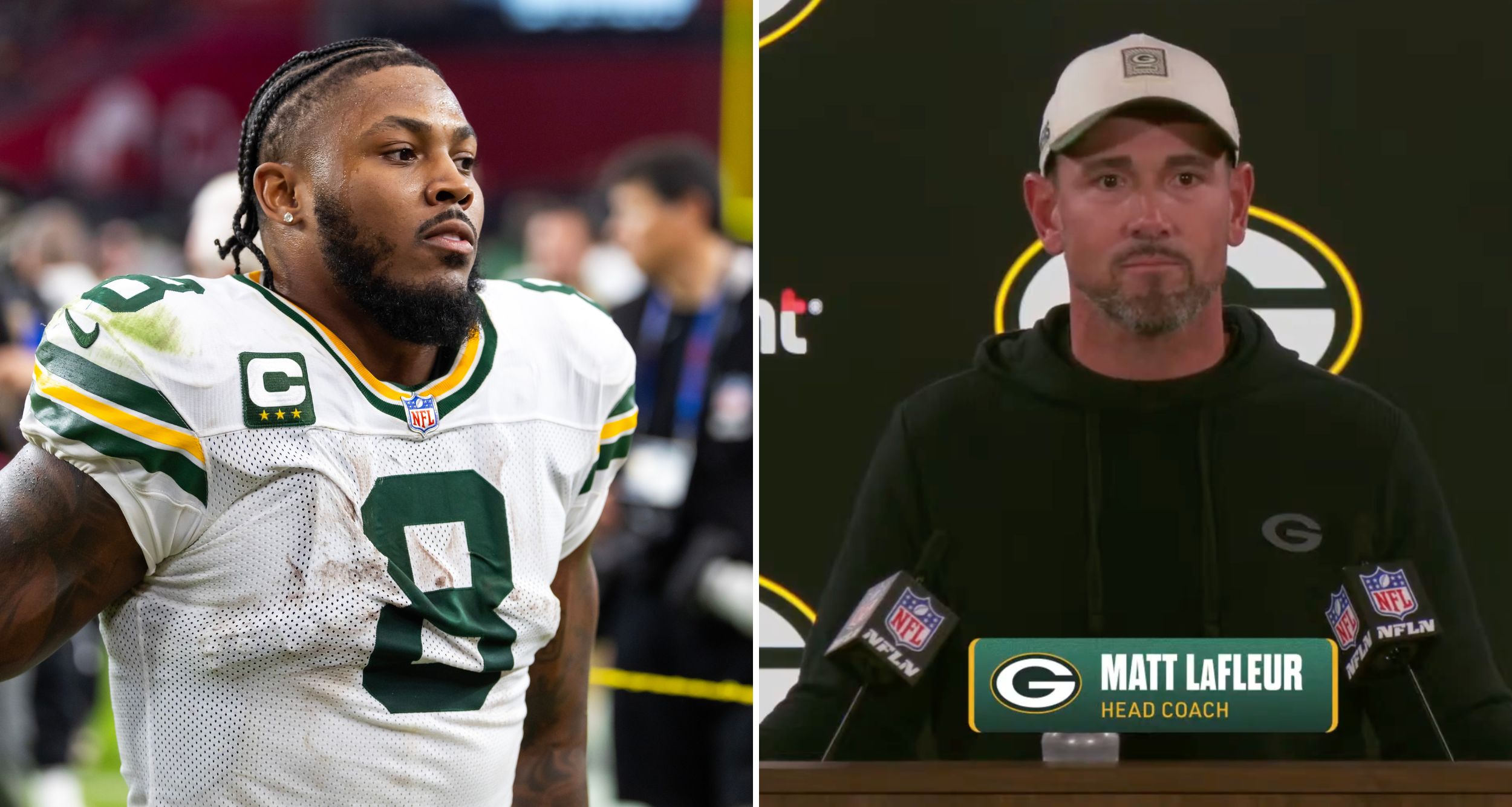Josh Jacobs, Matt LaFleur of Green Bay Packers