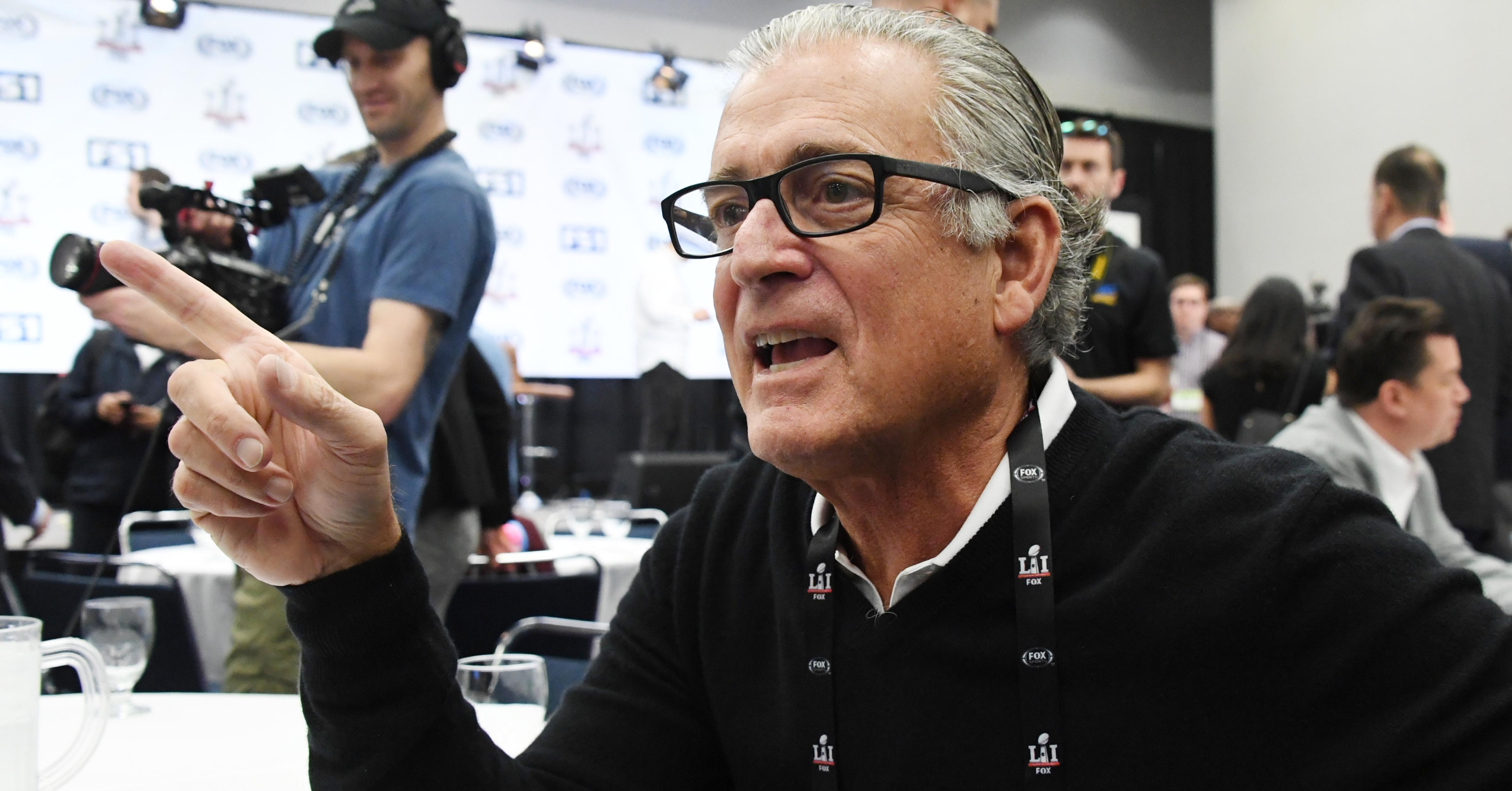 Jan 31, 2017; Houston, TX, USA; Mike Pereira is interviewed during the Fox Sports press conference at the George R. Brown Convention Center prior to Super Bowl LI. Mandatory Credit: Kirby Lee-USA TODAY Sports