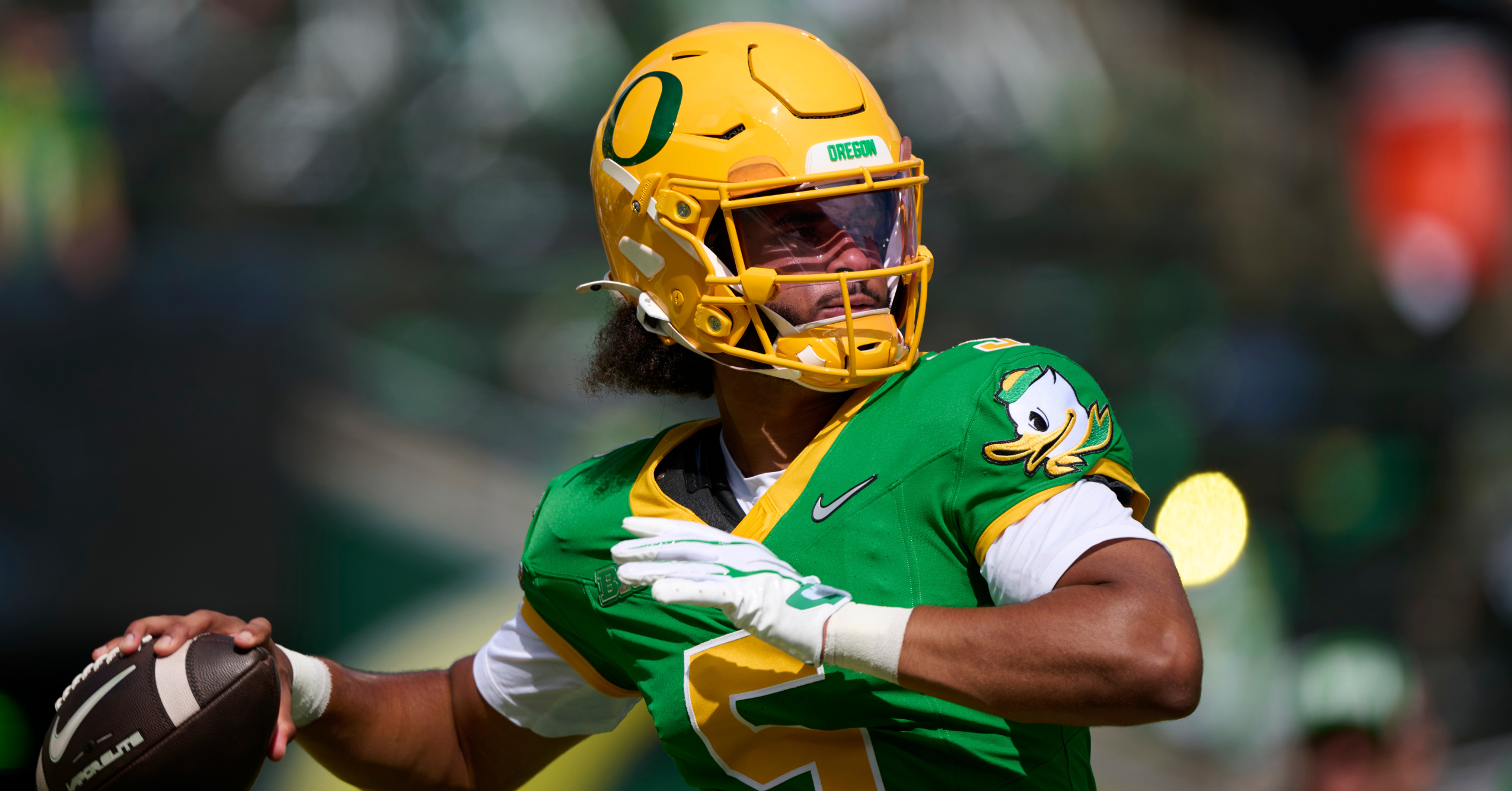 Dante Moore Oregon Ducks quarterback dropping back to pass in 2026 game