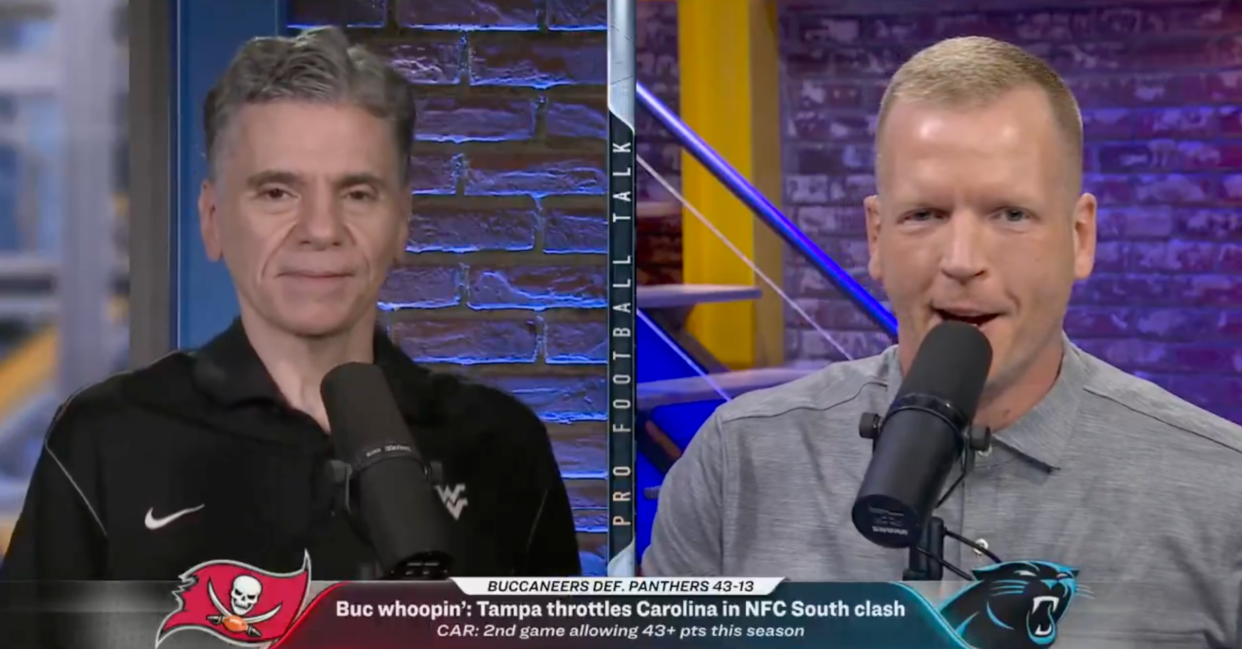 Mike Florio (left) and Chris Simms (right) on the set of PFT Live on Monday, Oct. 26.