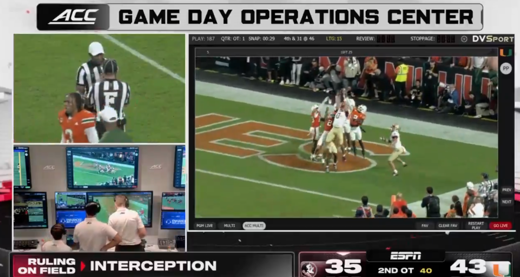 Live look at ACC replay center during FSU Hail Mary review brings clarity and disappointment